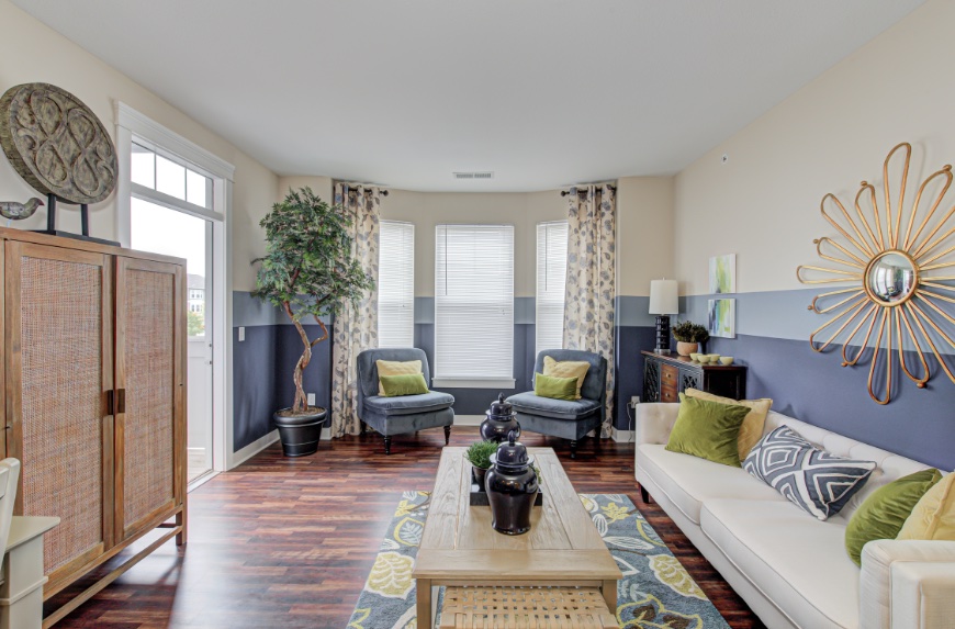 Model Living Room in Zionsville apartments.